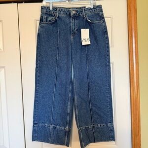 Zara Wide-Leg cropped Blue Jeans